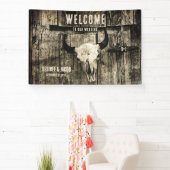 Westerne Bull Skull  Sepia Rustic Welkom Spandoek (Insitu)