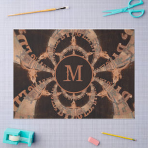 Westerne Bull Skull Sepia Rustige Monogram Tissuepapier