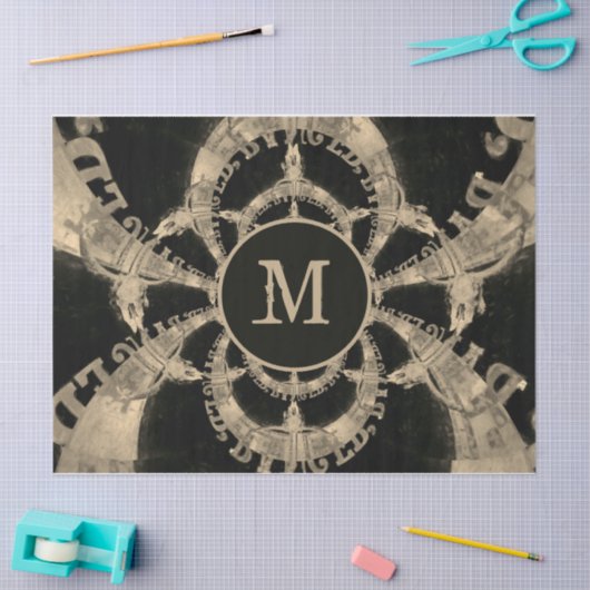 Westerne Bull Skull  Sepia Rustige Monogram Tissuepapier (Craft)