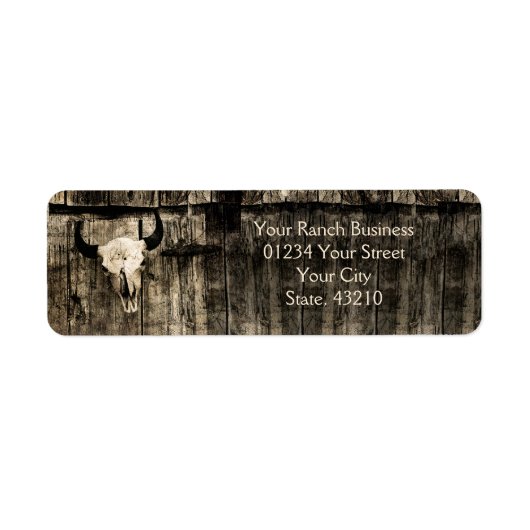 Westerne Bull Skull Vintage Sepia Rustic Etiket (Voorkant)