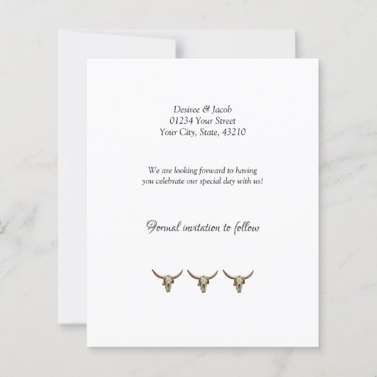Westerne bull Skull Weddenschap Save the Date (Achterkant)