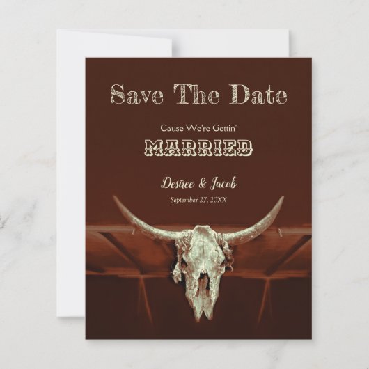 Westerne bull Skull Weddenschap Save the Date (Voorkant)