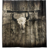Westerne Bull Skull Wood Barn Rustic Sepia  Douchegordijn (Voorkant)