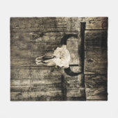 Westerne Bull Skull Wood Barn Sepia Rustic Fleece Deken (Voorkant (Horizontaal))