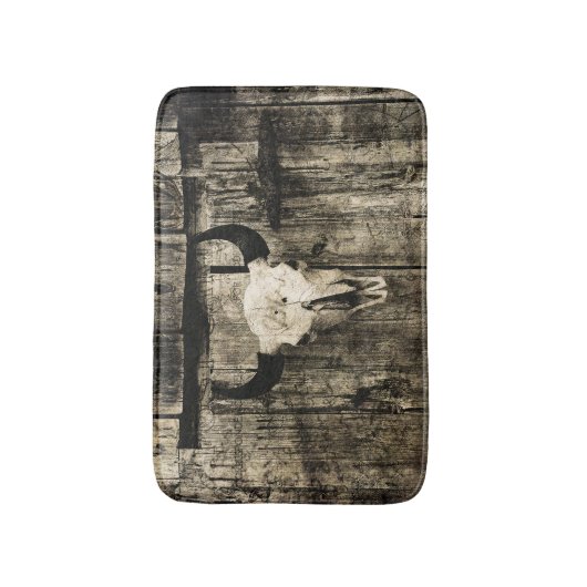Westerne Bull Skull Wood Barn Sepia Rustisch Badmat (Voorkant Verticaal)