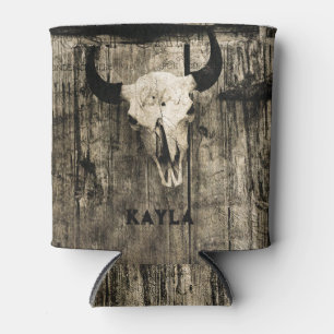 Westerne Bull Skull Wood Barn Sepia Rustisch Blikjeskoeler