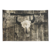 Westerne Bull Skull Wood Barn Sepia Rustisch Kussensloop (Achterkant-Rechts)