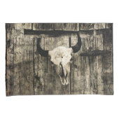 Westerne Bull Skull Wood Barn Sepia Rustisch Kussensloop (Voorkant-Rechts)