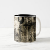 Westerne Bull Skull Wood Barn Sepia  Rustisch Tweekleurige Koffiemok (Voorkant rechts)