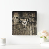 Westerne Bull Skull Wood Barn Sepia  Rustisch Vierkante Klok (Huis)