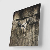 Westerne Bull Skull Wood Barn Sepia  Rustisch Vierkante Klok (Hoek)