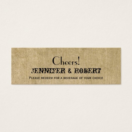 Westerne Burlap Bruiloft Drink Tickets Mini Visitekaartjes (Voorkant)