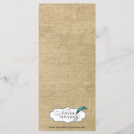 Westerne Burlap Bruiloft Menu (Achterkant)