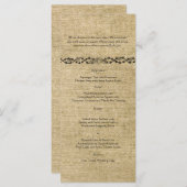 Westerne Burlap Bruiloft Menu (Voorkant / Achterkant)