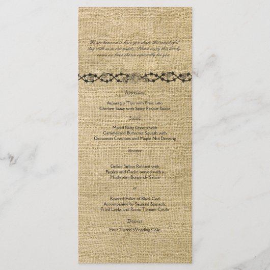 Westerne Burlap Bruiloft Menu (Voorkant)