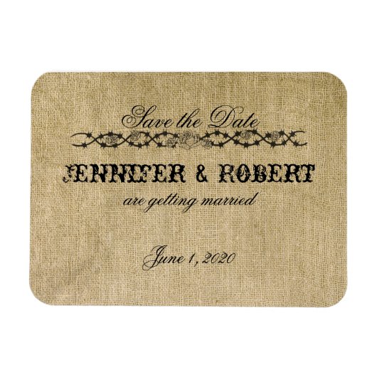 Westerne Burlap Bruiloft Save the Date Magneet (Horizontaal)