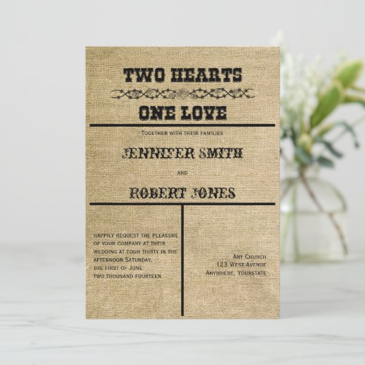 Westerne Burlap bruiloft uitnodiging (Staand voorkant)