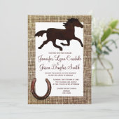 Westerne Burlap Cowboy Horse Hoefijzer Wedding Kaart (Staand voorkant)