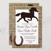 Westerne Burlap Cowboy Horse Hoefijzer Wedding Kaart (Voorkant / Achterkant)