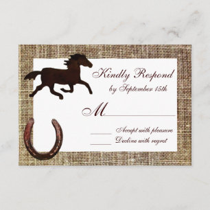Westerne Burlap Cowboy Horse Hoefijzer Wedding RSV RSVP Kaartje