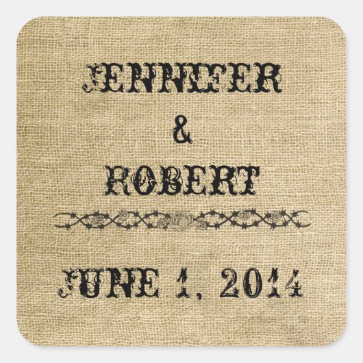 Westerne burlap envelop afdichting vierkante sticker (Voorkant)