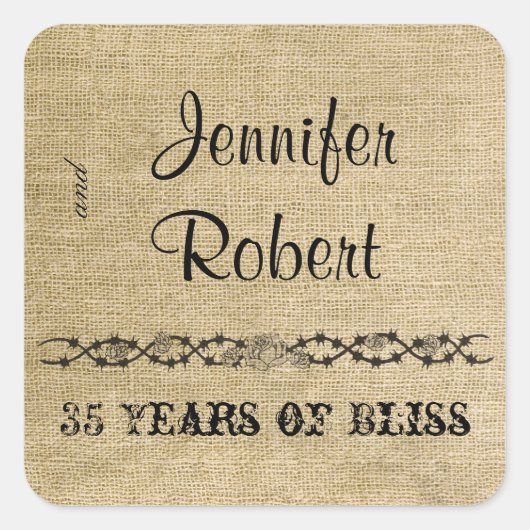 Westerne Burlap Jubileum Envelope Seal Vierkante Sticker (Voorkant)