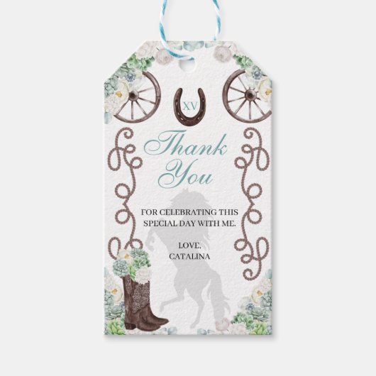 Westerne Cacti Groene Ranchero Quinceanera Cadeau Cadeaulabel (Voorkant)