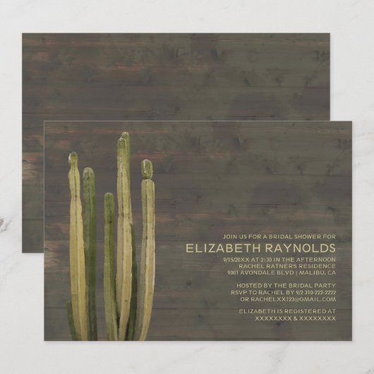 Westerne Cactus Bridal Shower Invitations Kaart (Voorkant / Achterkant)