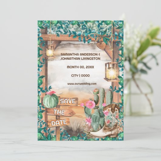 Westerne cactus cowboylaarzen waterverf verlichtin kaart (Staand voorkant)