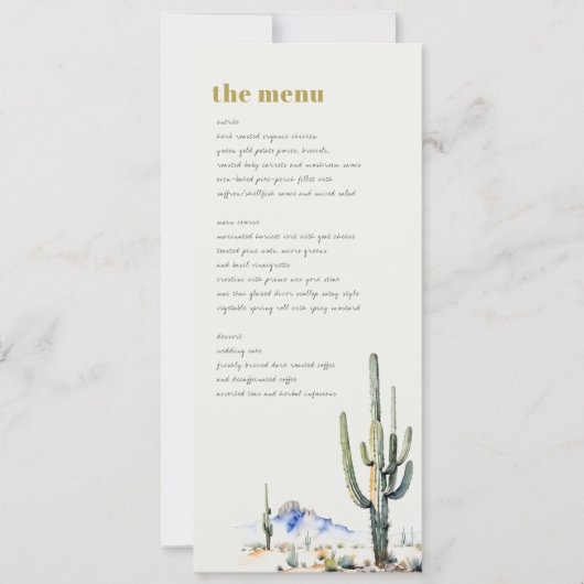 Westerne Cactus Desert Landscape Bruiloft Menu Kaa Kaart (Voorkant)