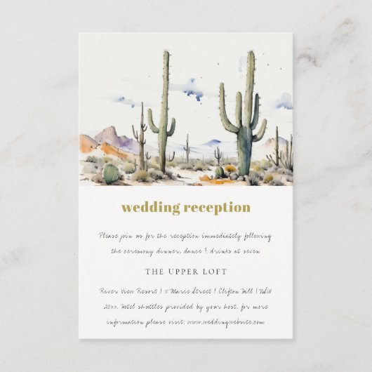 Westerne Cactus Desert Landscape Trouwreceptie Informatiekaartje (Voorkant)