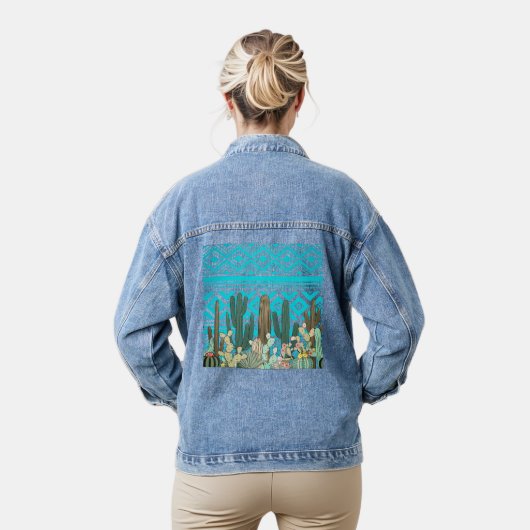 Westerne cactus tuin met tribal motief denim jacket (Model)