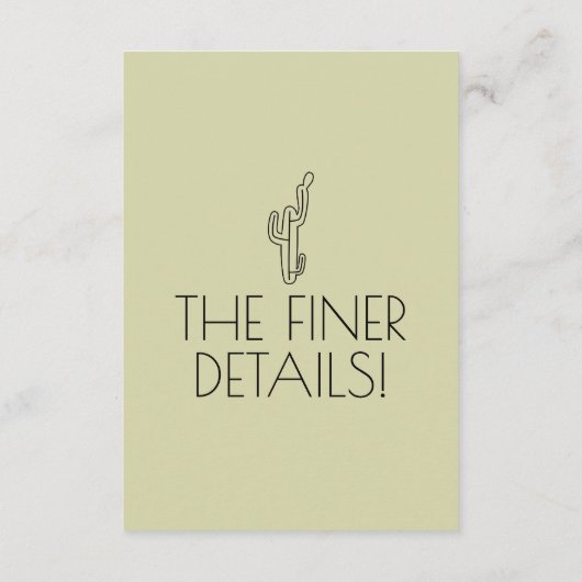 Westerne cactus woestijn modern boho bruiloft deta informatiekaartje (Achterkant)