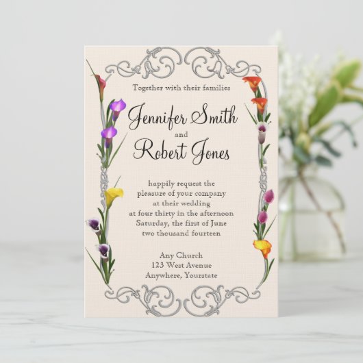 Westerne Calla Lily Posh Wedding Uitnodiging (Staand voorkant)