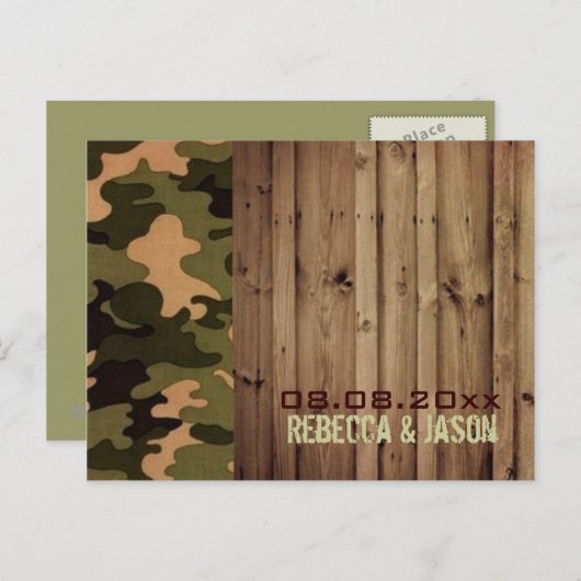 westerne Camo Wedding met bijtend hout, met uitzon Aankondigingskaart (Voorkant / Achterkant)