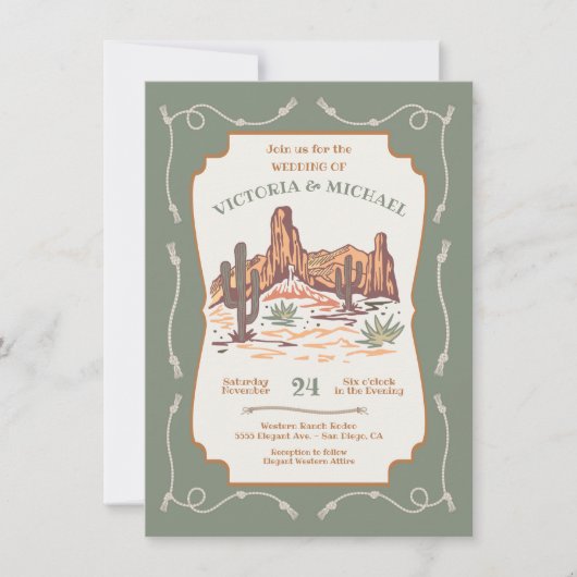 Westerne Canyon Desert Cactus Wedding Kaart (Voorkant)