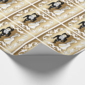 Westerne Cartoon bruiloft paar op gouden wikkeling Cadeaupapier (Hoek)