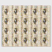 Westerne Cartoon bruiloft paar op gouden wikkeling Cadeaupapier (Vlak)