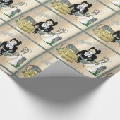 Westerne Cartoon bruiloft paar ranch scène Cadeaupapier (Hoek)