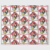 Westerne Cartoon Wedding Couple Ranch Scene Barn Cadeaupapier (Vlak)