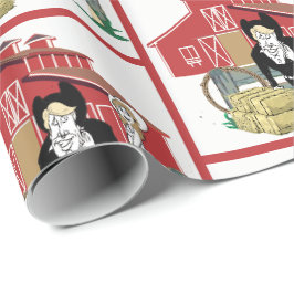 Westerne Cartoon Wedding Couple Ranch Scene Barn Cadeaupapier