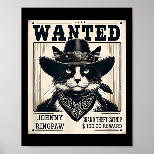 Westerne Cat Cowboy Mugshot gezocht Poster (Voorkant)