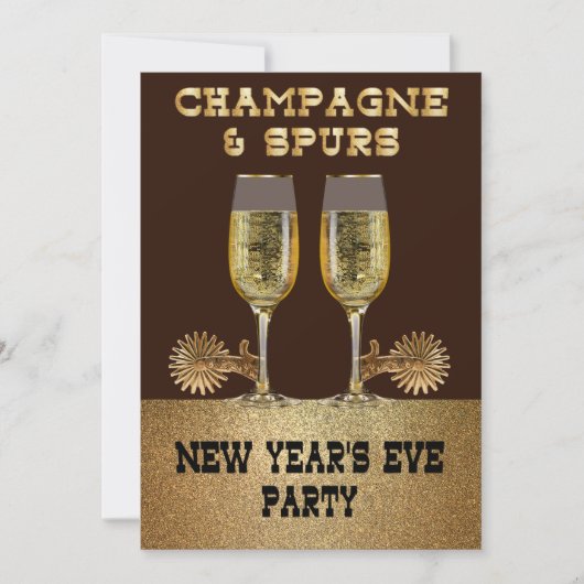 Westerne Champagne en Spurs Oudejaarsfeest Kaart (Voorkant)
