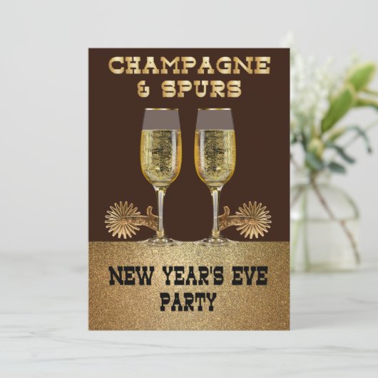 Westerne Champagne en Spurs Oudejaarsfeest Kaart (Staand voorkant)