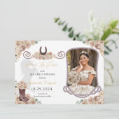 Westerne Champagne Quinceañera Bewaar de datum Fot Kaart (Staand voorkant)