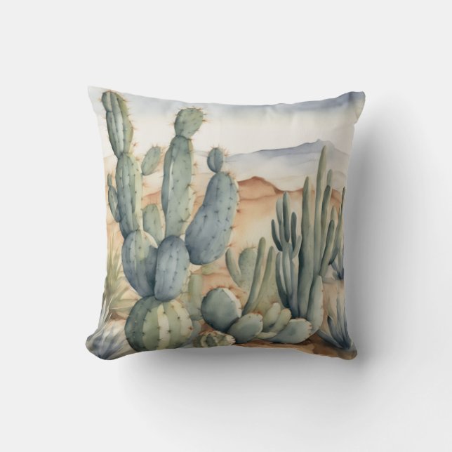 Westerne Charm Cactus Waterverf Decoratief Kussen (Voorkant)