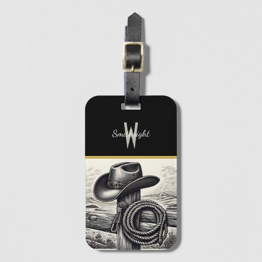 Westerne charme: Cowboy Pet & Touw Rust op Wood F Bagagelabel (Voorkant (verticaal))
