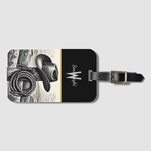 Westerne charme: Cowboy Pet & Touw Rust op Wood F Bagagelabel (Voorkant (horizontaal))