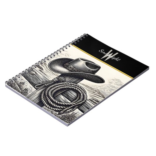 Westerne charme: Cowboy Pet & Touw Rust op Wood F Notitieboek (Linkerzijde)