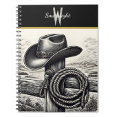 Westerne charme: Cowboy Pet & Touw Rust op Wood F Notitieboek (Voorkant)
